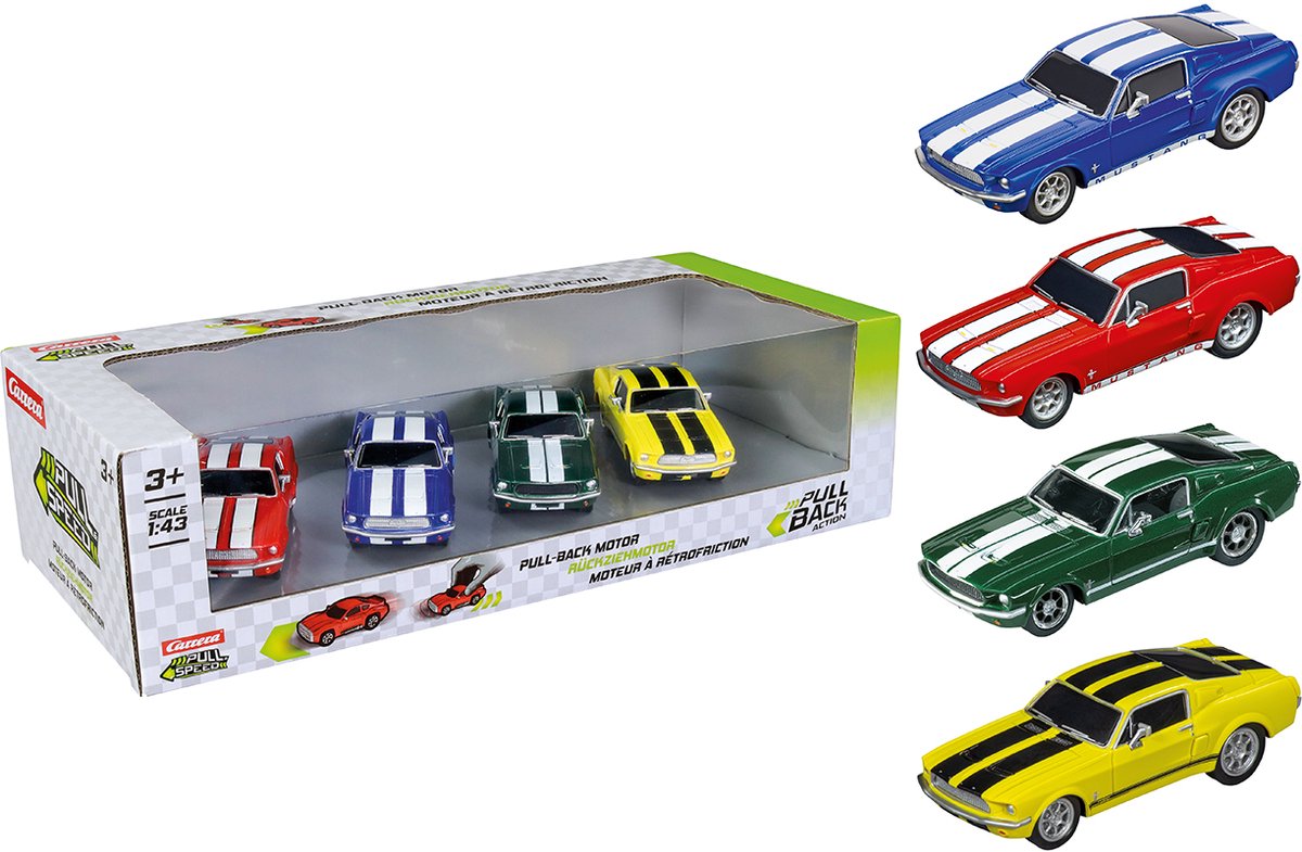   Speelgoedvoertuig - Pull and Speed - Ford Mustang 67 - Pull-Back Four Pack Terugtrekauto