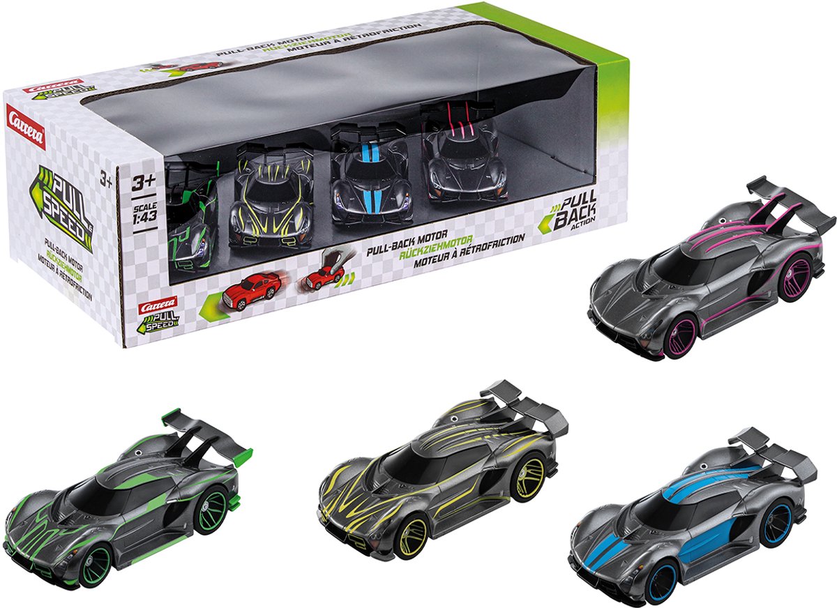   Speelgoedvoertuig - Pull and Speed - Hyper Sportautos - 4 stuks - Pull-Back Hypercars Fourpack Terugtrekauto