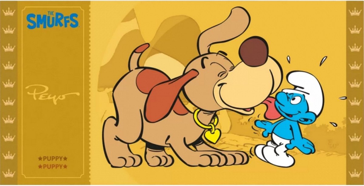 Gouden ticket - De smurfen - Verzamelitem - Puppy hond van de smurfen - Verzamelkaart