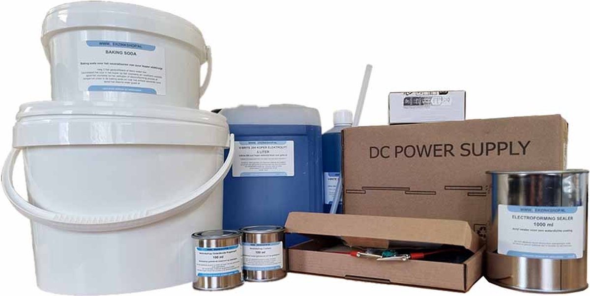 Kinderschoentjes Verkoperen Electroforming Kit - 6 liter , eleshop 10A voeding