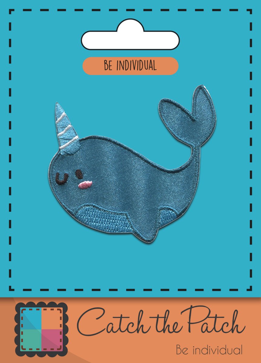 Narwal embleem - walvis met hoorn - Strijkapplicatie