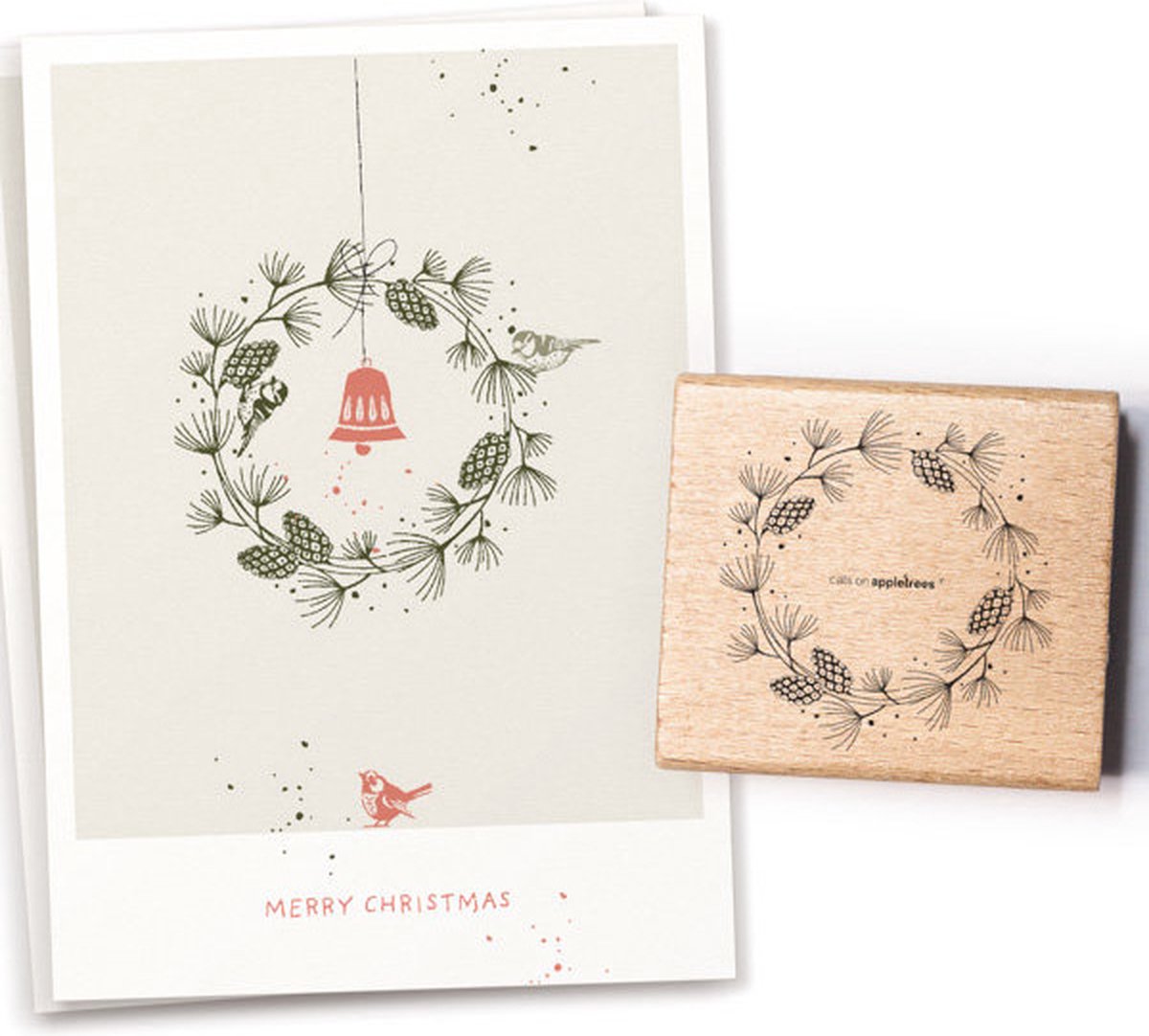 Cats on Appletrees Stamp - Pine Wreath