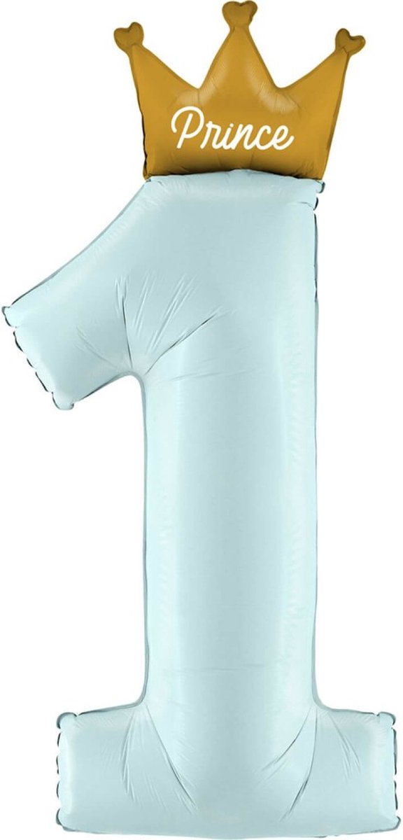 Folieballon Eerste Verjaardag Prins of 1 jaar / 116cm Hemelsblauw