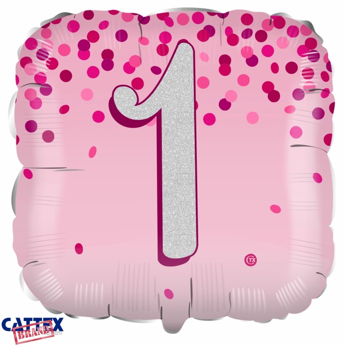 1 jaar Folieballon roze, square, 45 cm