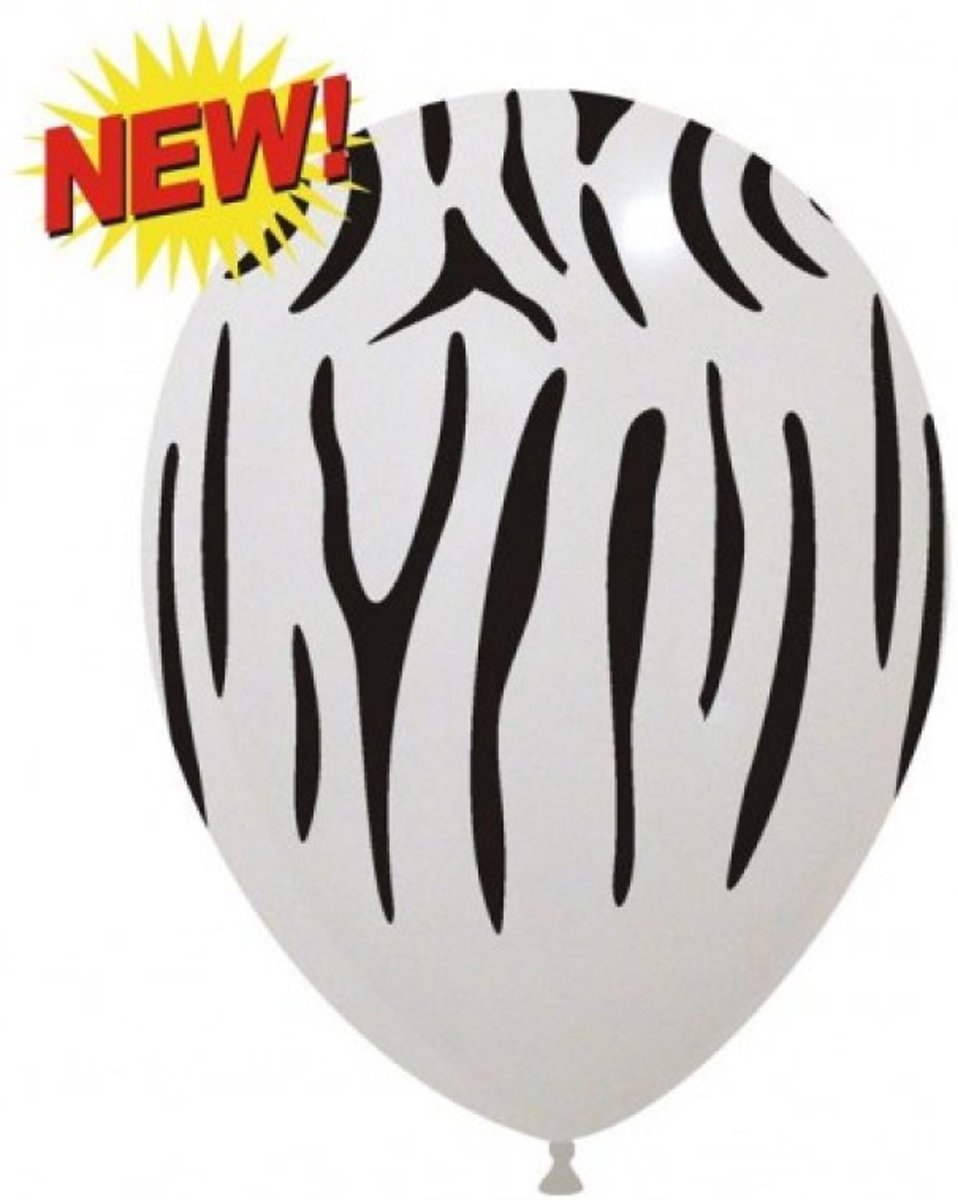 10 Ballonnen wit met opdruk zebra 33cm per 10 stuks