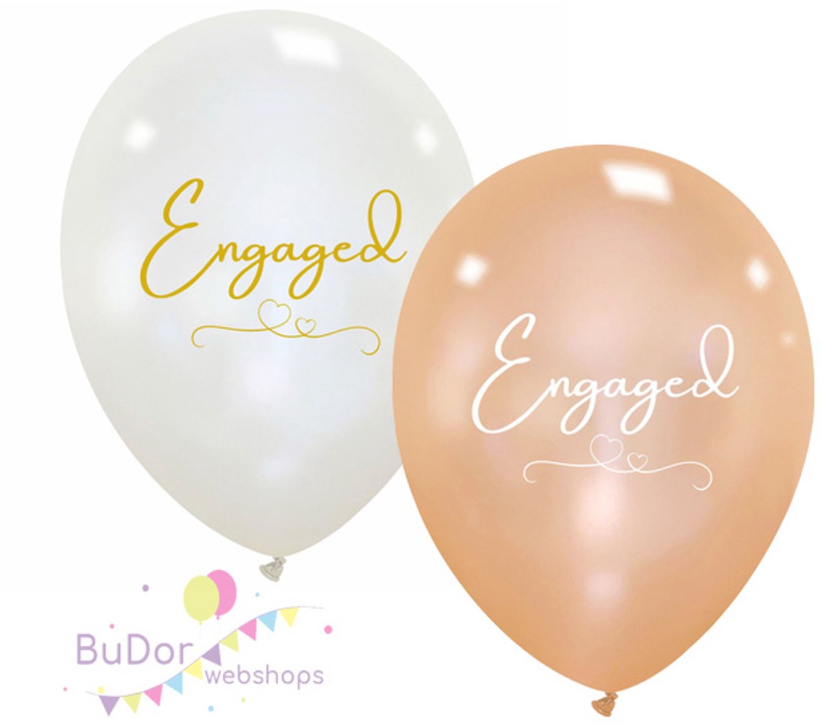 Engaged ballonnen, wit/peach, 6 stuks, 30cm