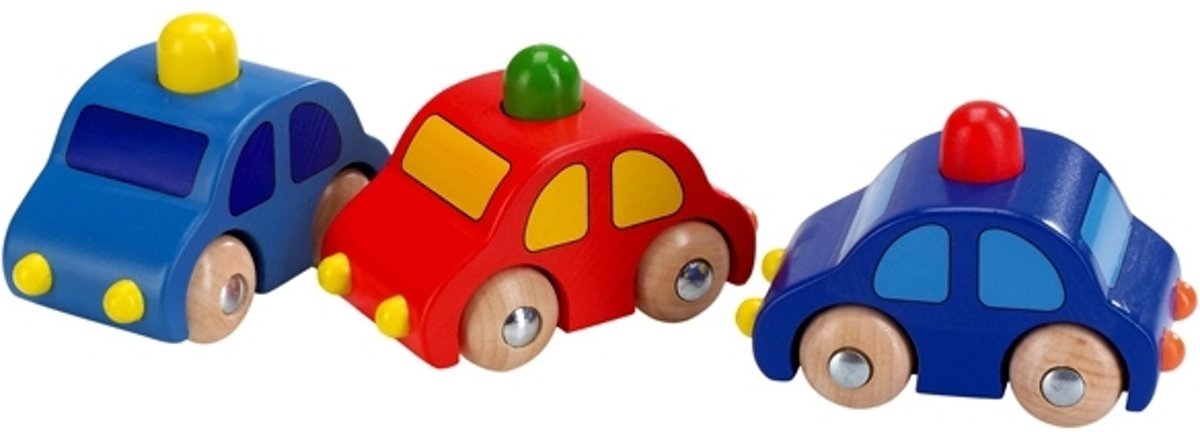 Holzfahrzeuge mit Hupe, sortiert