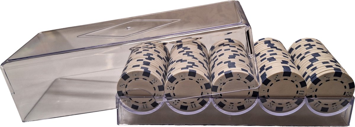 Poker - Poker bakje Wit - Pokerset - Poker fiches - Fiches - Poker chips - Poker set - Casino - Casino chips - Cave & Garden