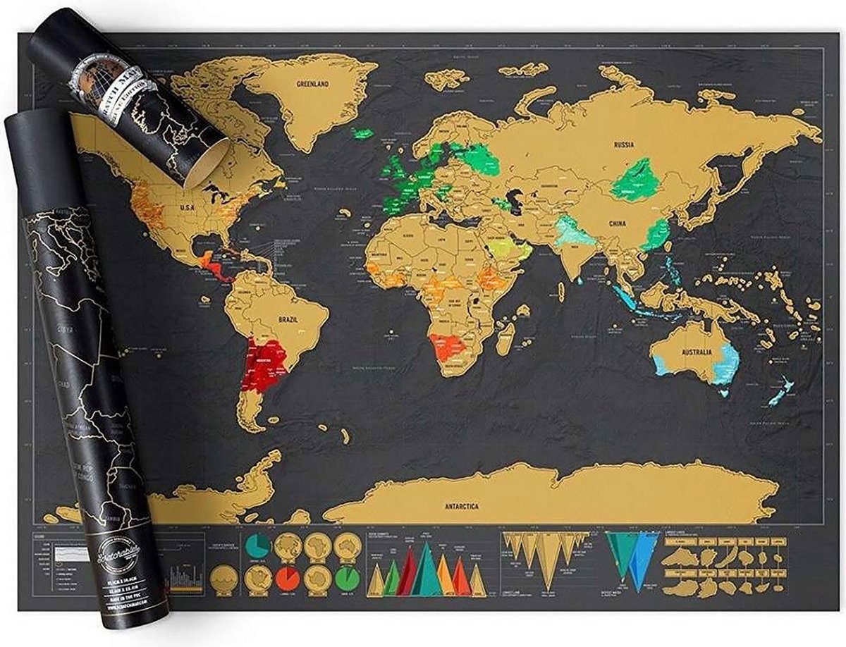 Cazy Luxe Grote Wereldkaart Krasposter - Scratch world map (82x60cm)