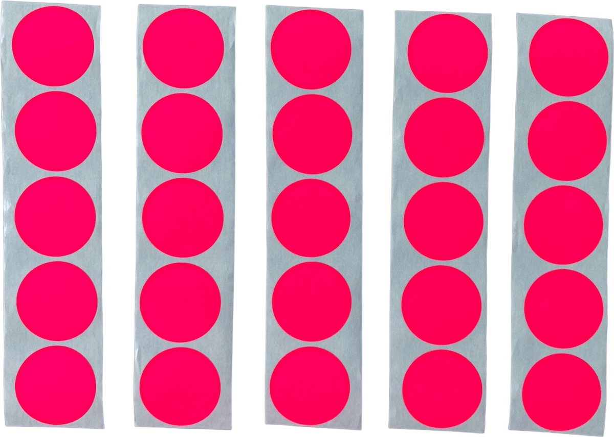 25 Grote Mat Fluor Heftig Fel Roze Ronde Stickers Sluitstickers - Beschrijfbaar - Doorsnede 3,5 cm