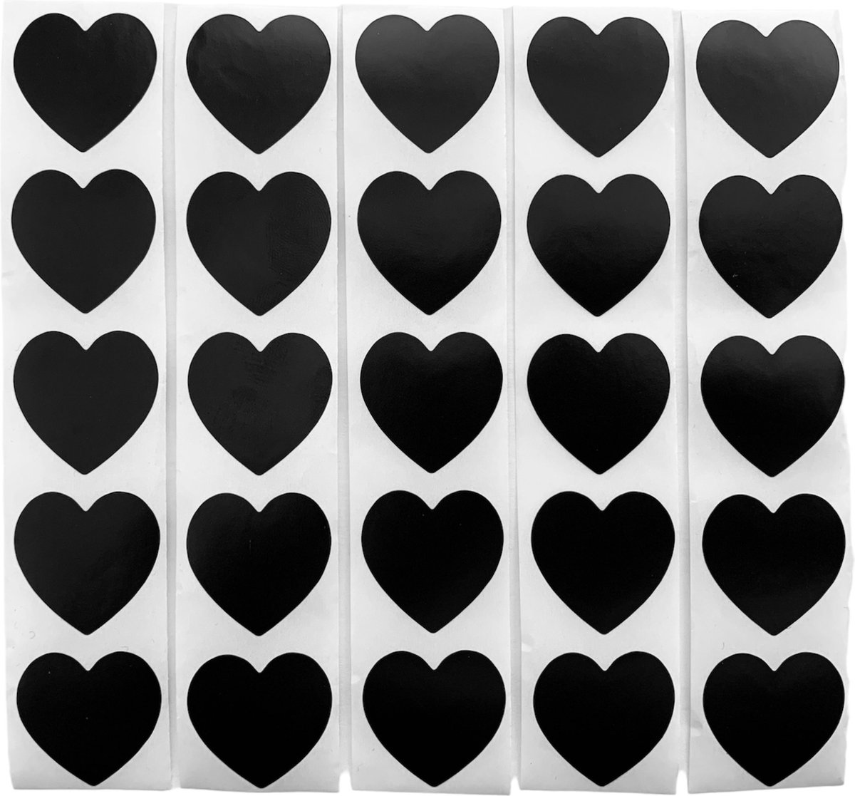 25 x Sluitsticker Hart Zwart - 2,5 cm / 25 mm. - 25 x Sticker Hart Zwart - Stickers Sluitstickers Hartje Hartjes - Satijnglans
