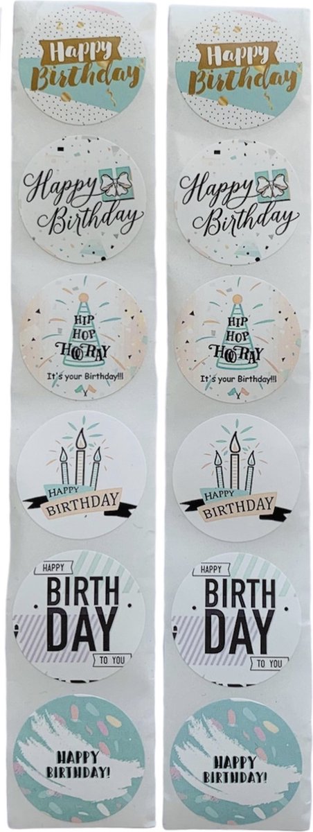 36 Happy Birthday Stickers Sluitstickers - Satijnglans - Doorsnede 2,5 cm