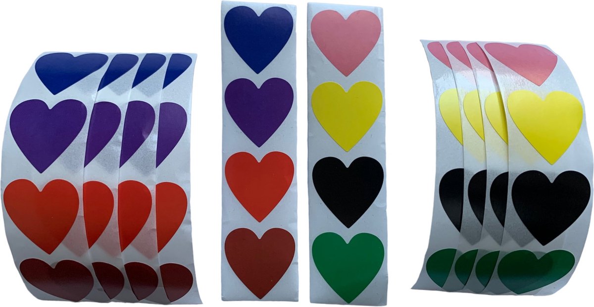 40 Hartjes Stickers - 5 Stuks per kleur - Blauw Paars Rood Bruin Roze Geel Zwart Groen - Doorsnede 2,5 cm