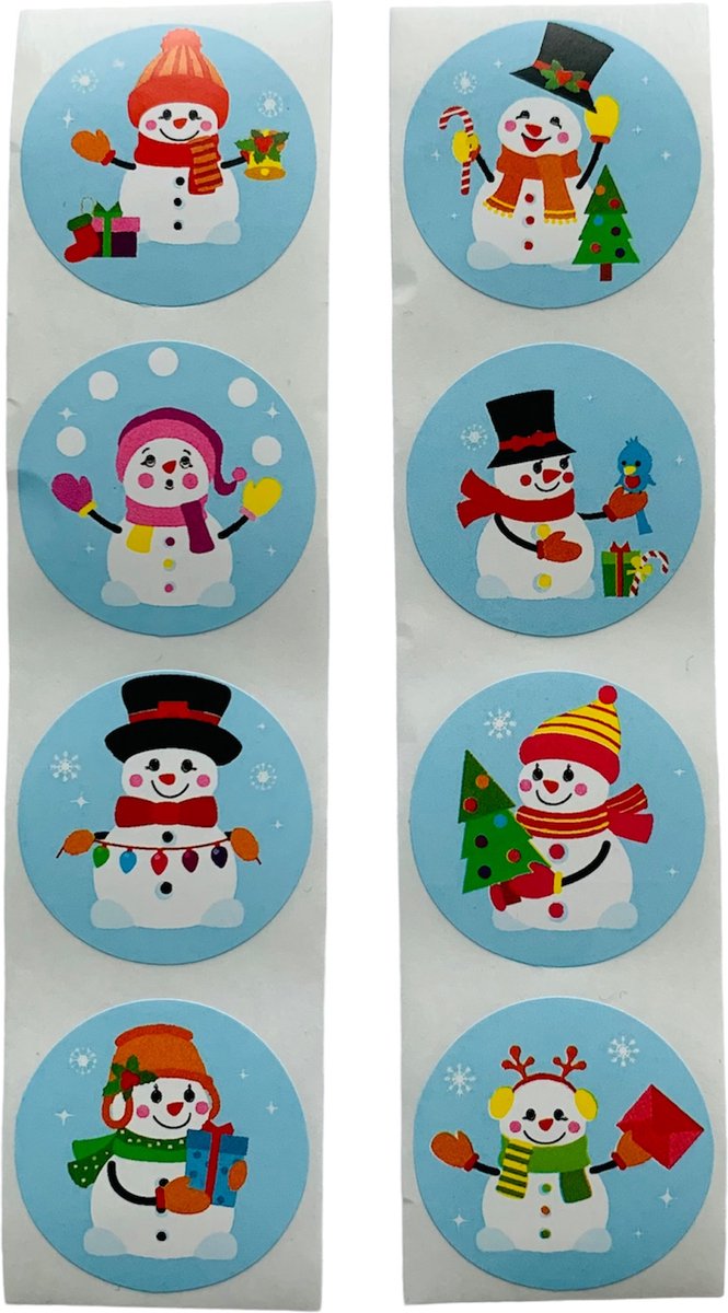 40 Kerst Stickers / Merry Christmas - 5 Stuks per motief - Sneeuwpop Kerstboom - Blauw Wit Rood Groen - Doorsnede 2,5 cm - Nummer 9