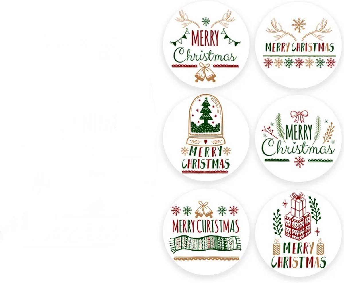 40 Kerst Stickers / Merry Christmas - Tekst Merry Christmas Cadeaus Sjaal Gewei Sneeuwbol Takken - Groen Rood Zwart Goudbruin Wit - Doorsnede 3,8 cm - Nummer 12