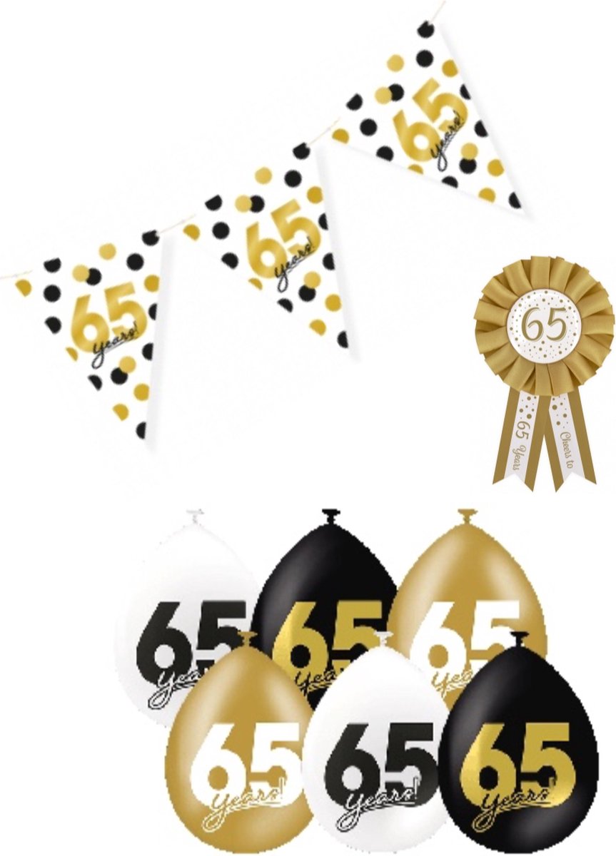 Celebration! Decorations versierpakket 65 jaar Ballonnen, Vlaggen en rozet verjaardag feest hoera versiering