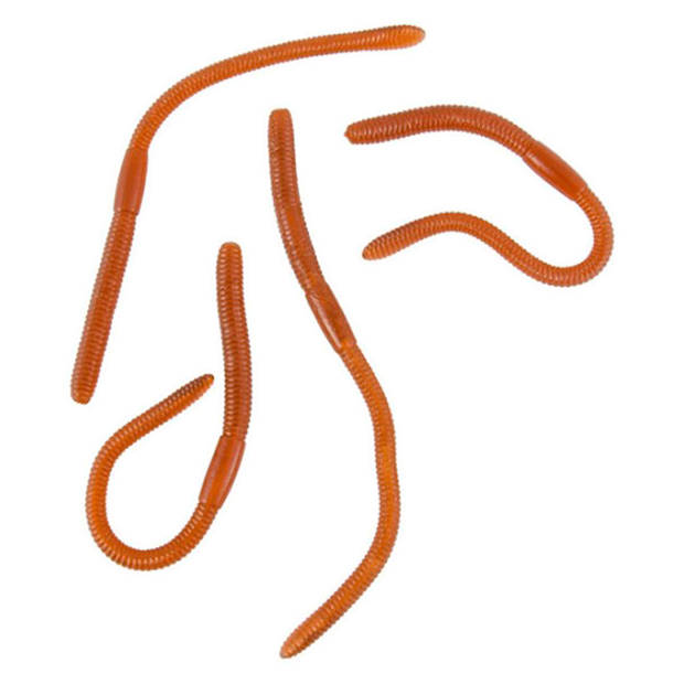 Chaks nep regenwormen 8 cm - bruin - 4xA‚A stuks - sticky - Horror/griezel thema decoratie beestjes - Feestdecoratievoor