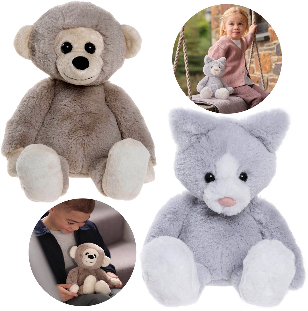 Charlie Bears, Set van twee knuffels uit de Bear&Me-serie: aap Cheeky en kat Puddy – Perfecte knuffels voor kinderen
