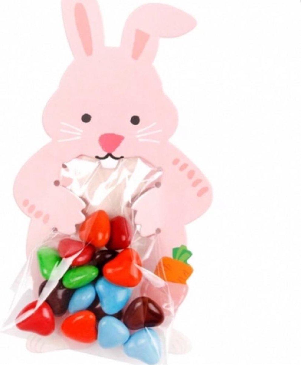 10 -Roze- Konijn -Uitdeel zakjes- Snoep zakjes- Kinder feestje