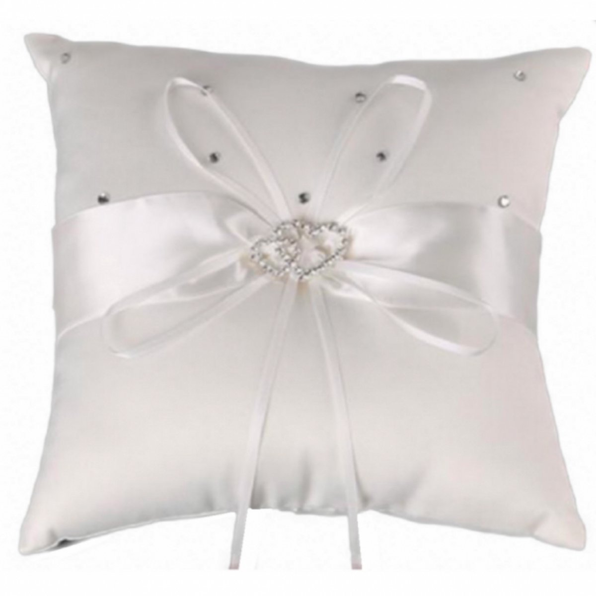 Ringenkussentje- Strass- Hartje- 10x10 cm- Wit - Charme Bijoux