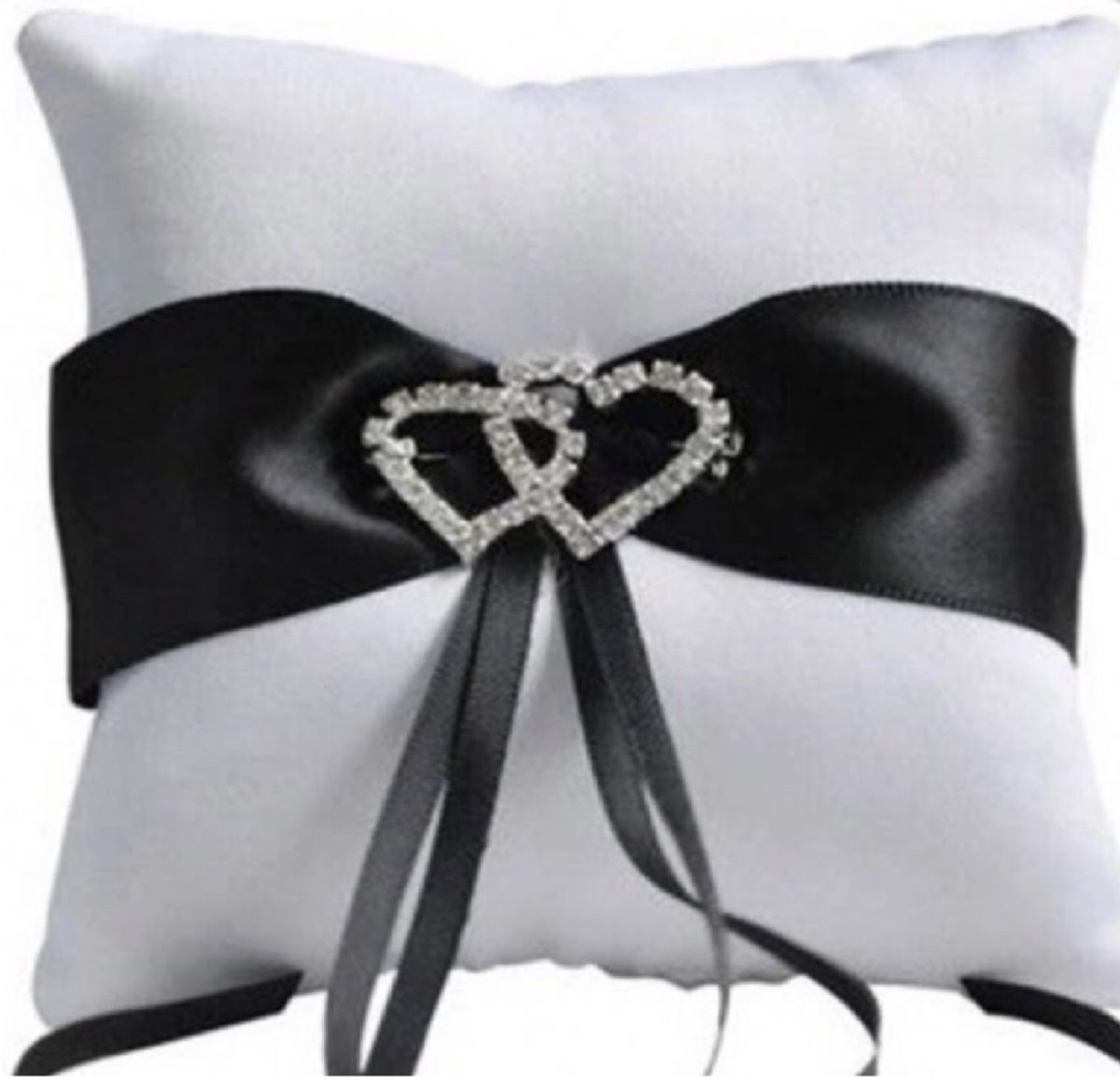 Ringenkussentje- Wit- Zwart- Strass hart - Charme Bijoux