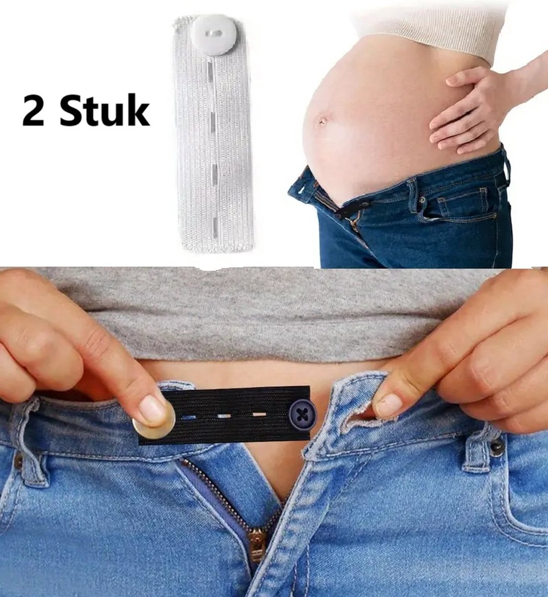 2 Stuks Broekverbreder I Broekmaat Verbreder I Zwangerschapsbroek Verbreder I Elastische Broekriem Verbreder I Zwangerschapsriem I Wit