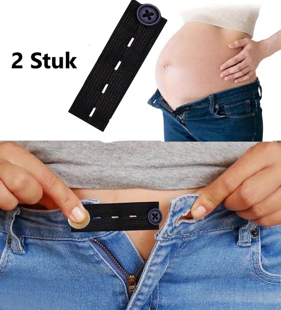 2 Stuks Broekverbreder I Broekmaat Verbreder I Zwangerschapsbroek Verbreder I Elastische Broekriem Verbreder I Zwangerschapsriem I Zwart
