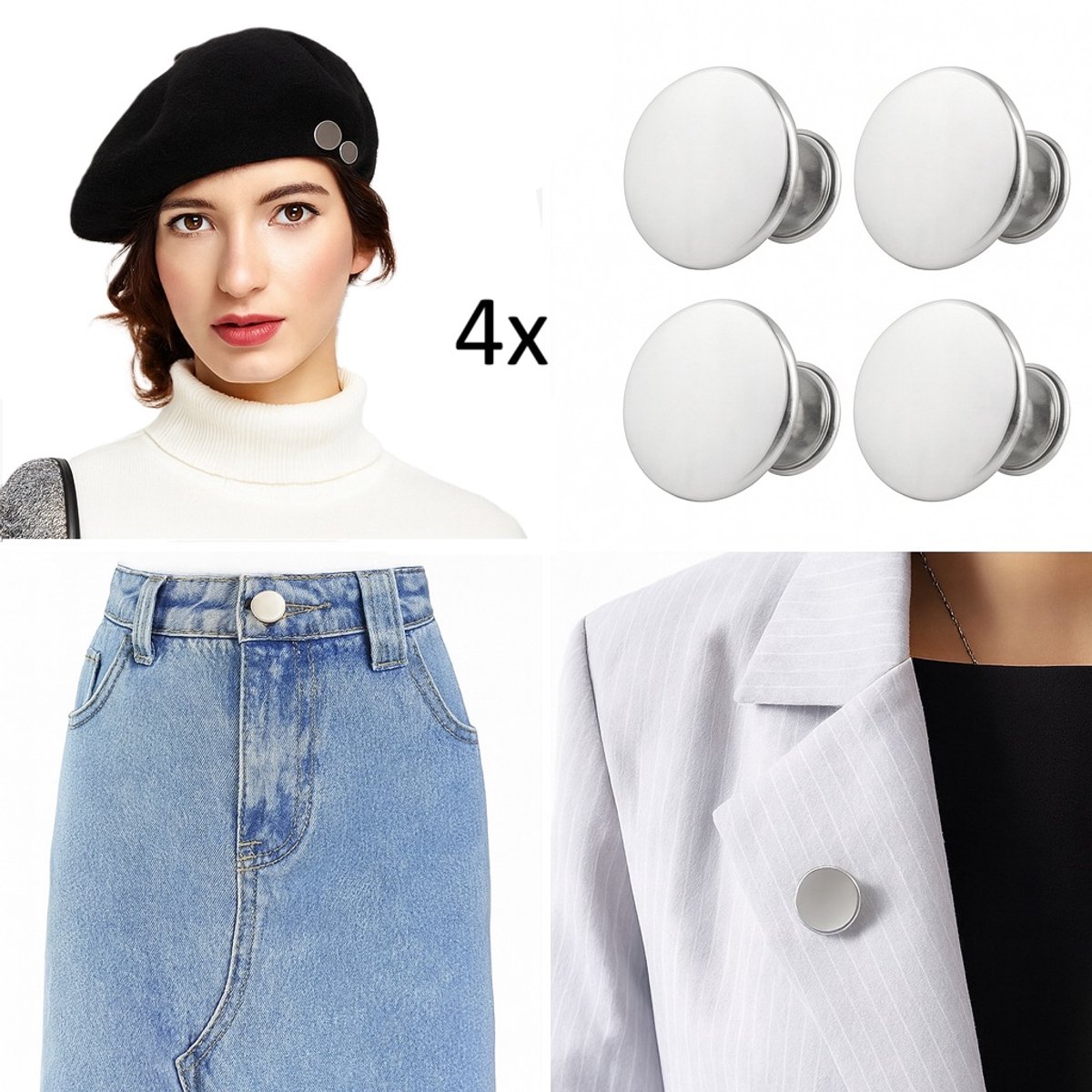 4x Spijkerbroek Knoop Met Klik I Universele Jeans Button Pins I Jeansknopen I Knopen Vervangen I Spijkerbroek knoop I Zilver