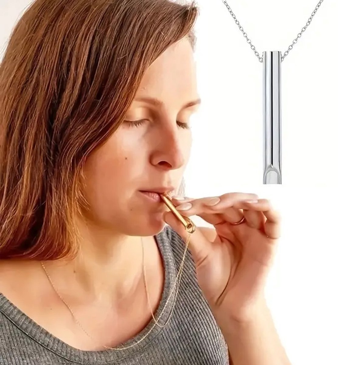 Ademhalingsketting I Kalmerende Ademhaling Ketting I Angst & Ontspanning, Meditatiehulpmiddel I Ademhalingstrainer I Hyperventilatie Hulpmiddel I RVS I Zilver