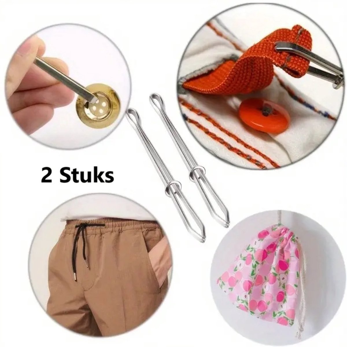 Elastische Band Clip & Naaldgeleider I Rieminrijger I Touwinrijger I Naaihulpmiddel I Zilver I 2 Stuks