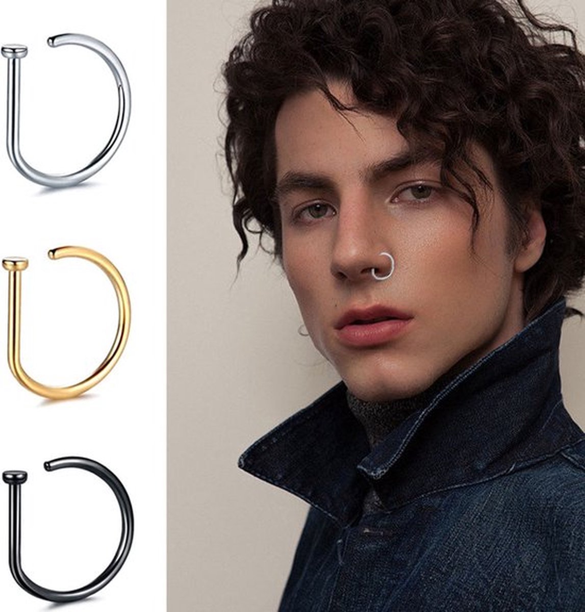 Fake Neuspiercing I Nep Neuspiercing I Decoratieve Neuspiercing I Neusring I Nep Piercing I Lip Piercing I Fake Helix I RVS I 8 MM I Goud