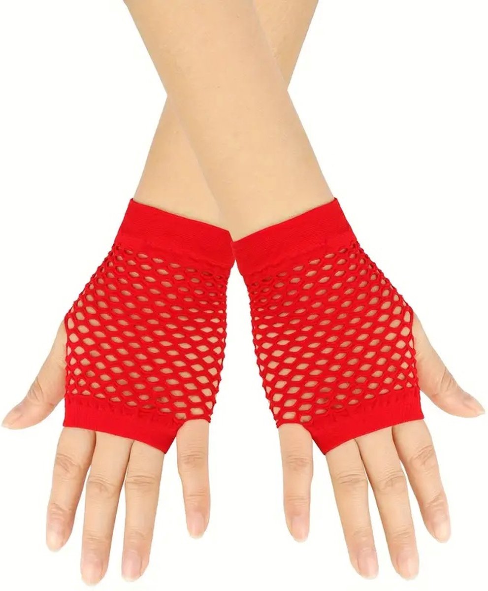 Fisnet Handschoenen I Erotische Handschoenen I Verkleedhandschoenen I Halve Vinger I 1 Paar I Rood