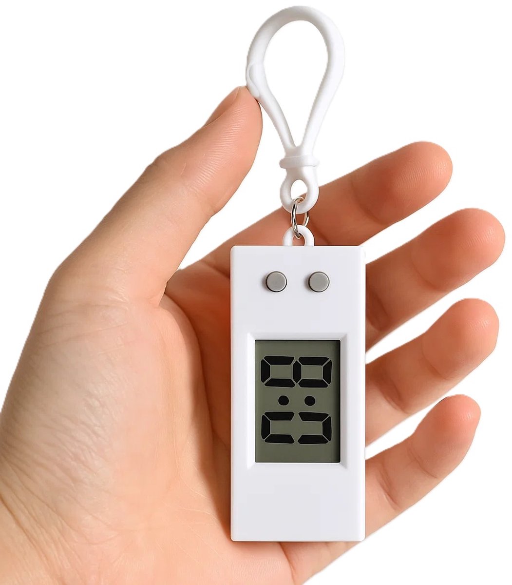 Mini Klok voor Studenten – Sleutelhangerformaat – Perfect voor Studeren & Tijd bijhouden – Draagbare Digitale Timer – Lichtgewicht & Duurzaam - Wit