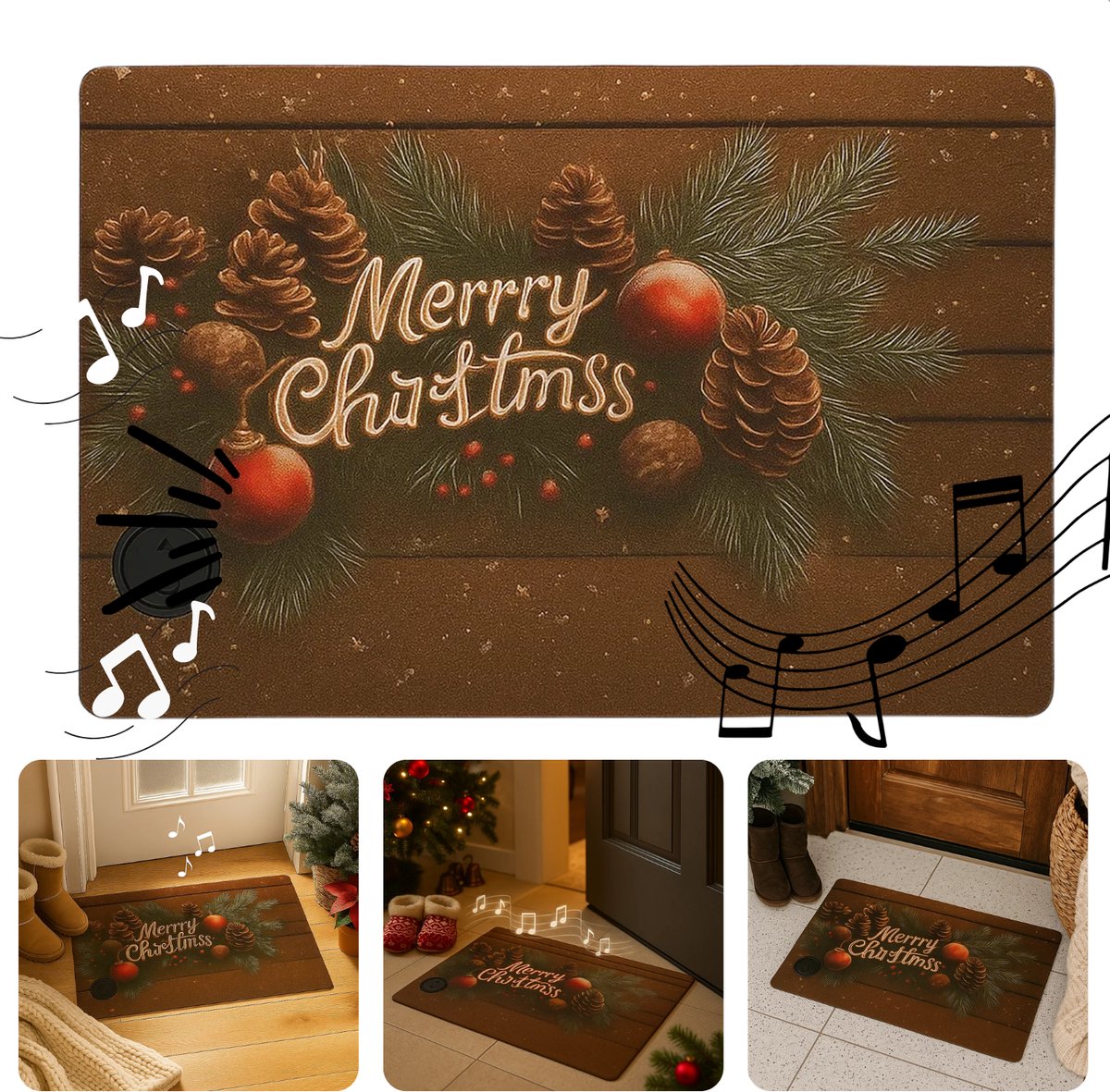 Cheqo® Deurmat Met Muziek - Kerst Deurmat - Jingle Bells Geluid - Merry Christmas Melodie - Muzikale Deurmat - Kerstliedjes Deurmat op Batterijen - Deurmat Met Sensor - Feestelijke Deurmat