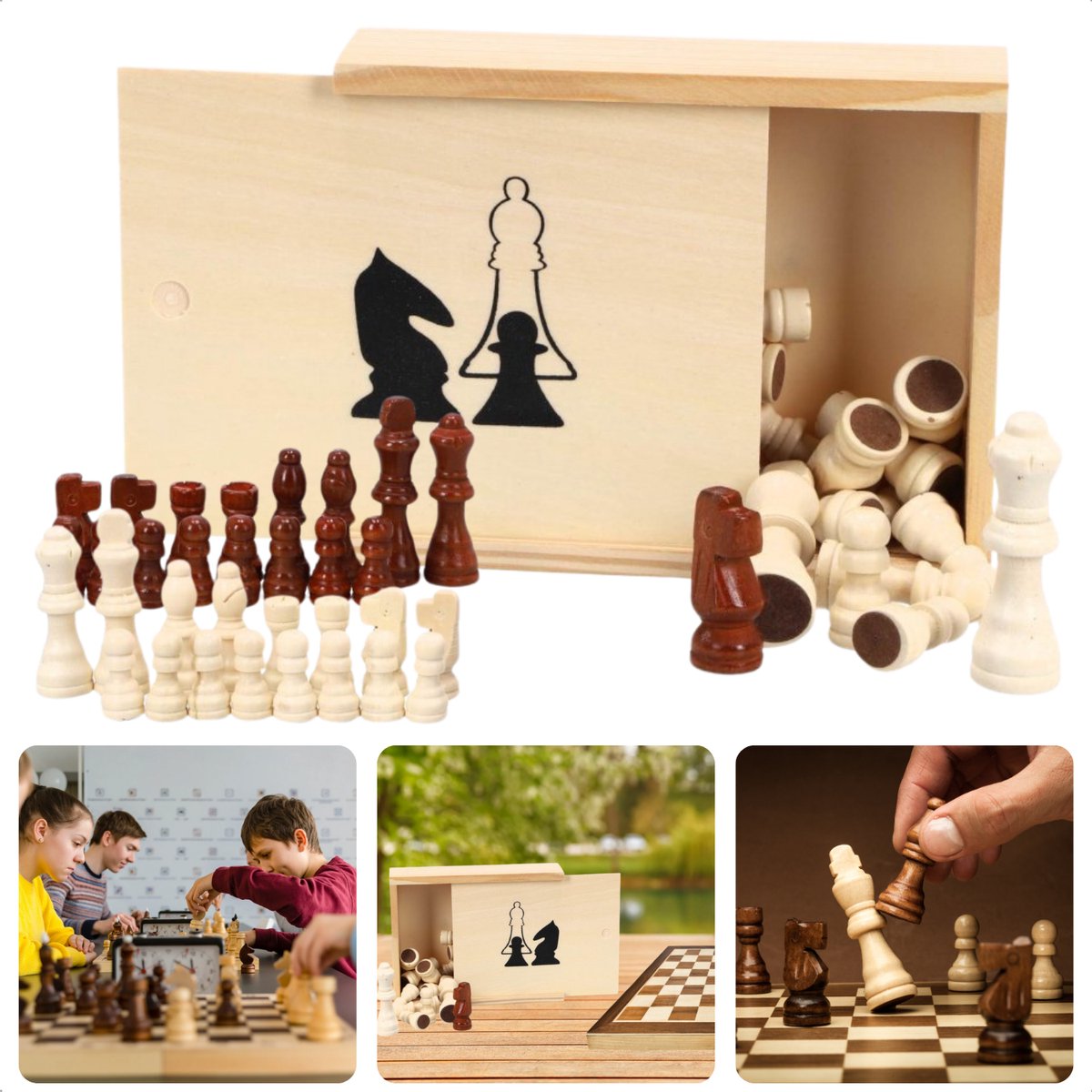  ® Houten Schaakstukken - Schaakstukken Set - Klassiek Schaakspel - Educatief Speelgoed - Inclusief Kistje