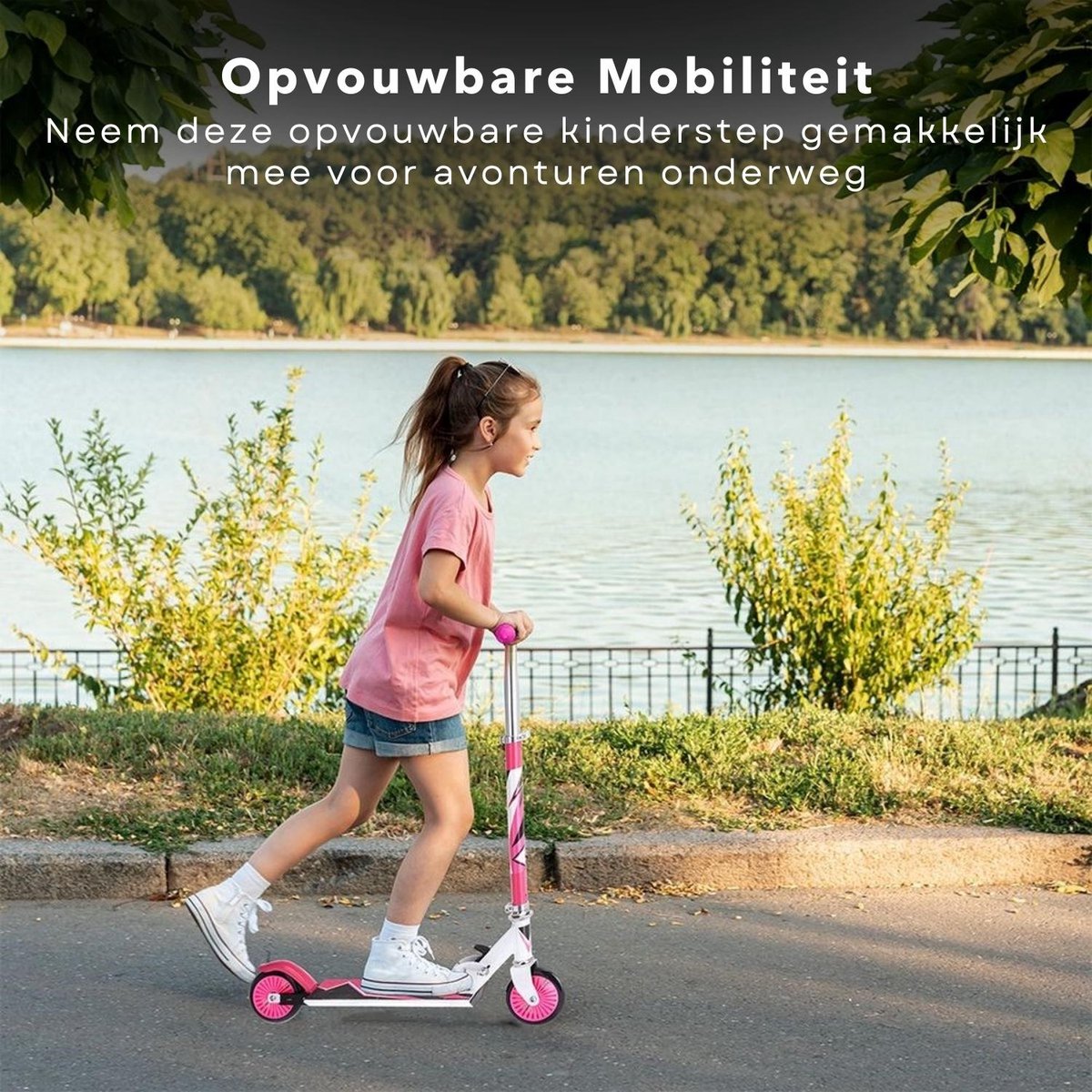 Cheqo® Kinderstep Blauw / Oranje - Verstelbare Hoogte - Met Voetrem - PP Wielen - Aluminium Stuur - Draagvermogen van 50 KG - Step - Jongens/Meisjes - Veilig en Stabiel - Cadeau Voor Kinderen - Speelgoed - Verhoogd Coördinatie & Balans - Opvouwbaar