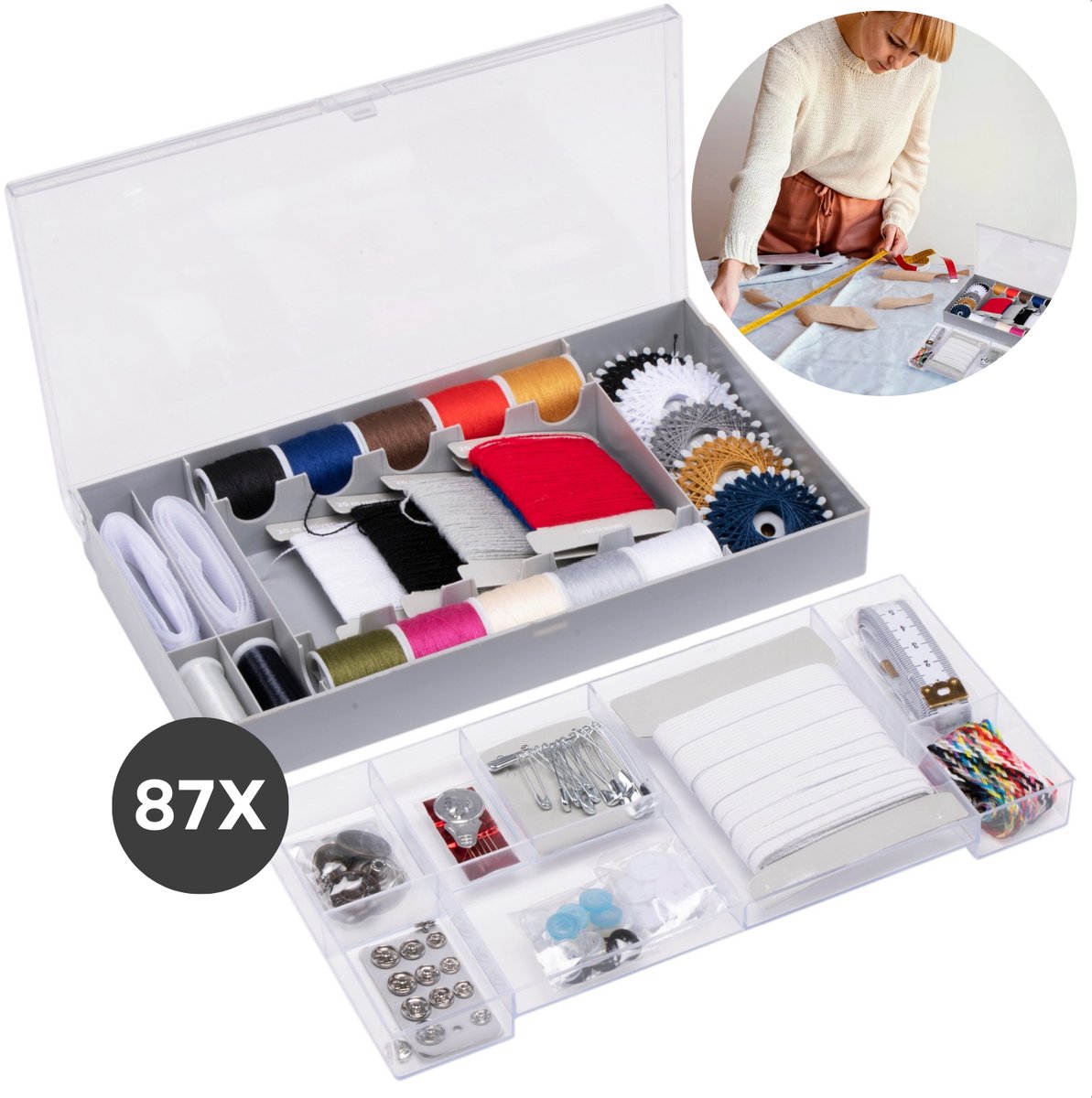 Cheqo® Naaigaren Set - 87-delige Complete Naaidoos - Naaien - Naai Kit - Handige Naaikit met Opbergdoos