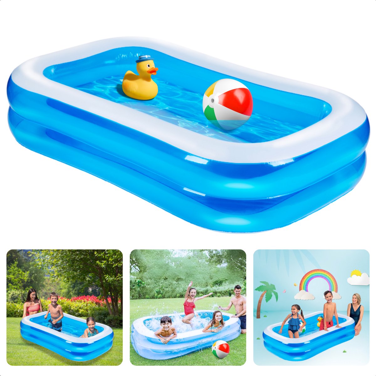 Cheqo® Opblaasbaar Familie Zwembad - Zomer Kinderbad - 2-Ring Design - Bad - Opblaaszwembad