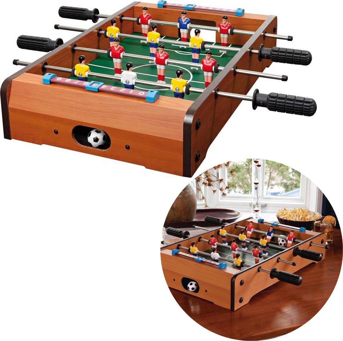 Cheqo® Tafelvoetbal - Tafelmodel - Tafelvoetbalspel - Voetbaltafel - 50x31x9cm - Hout