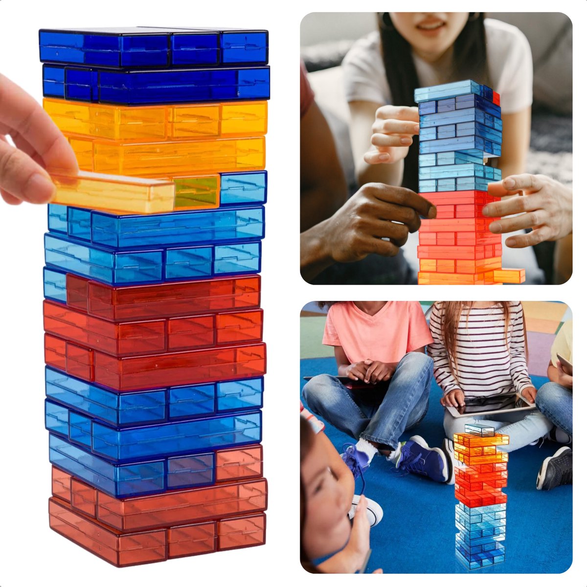 Cheqo® Transparante Jenga Spel - Vallende Toren - Jenga Stapeltoren - Educatief Bouwspel - Kunststof