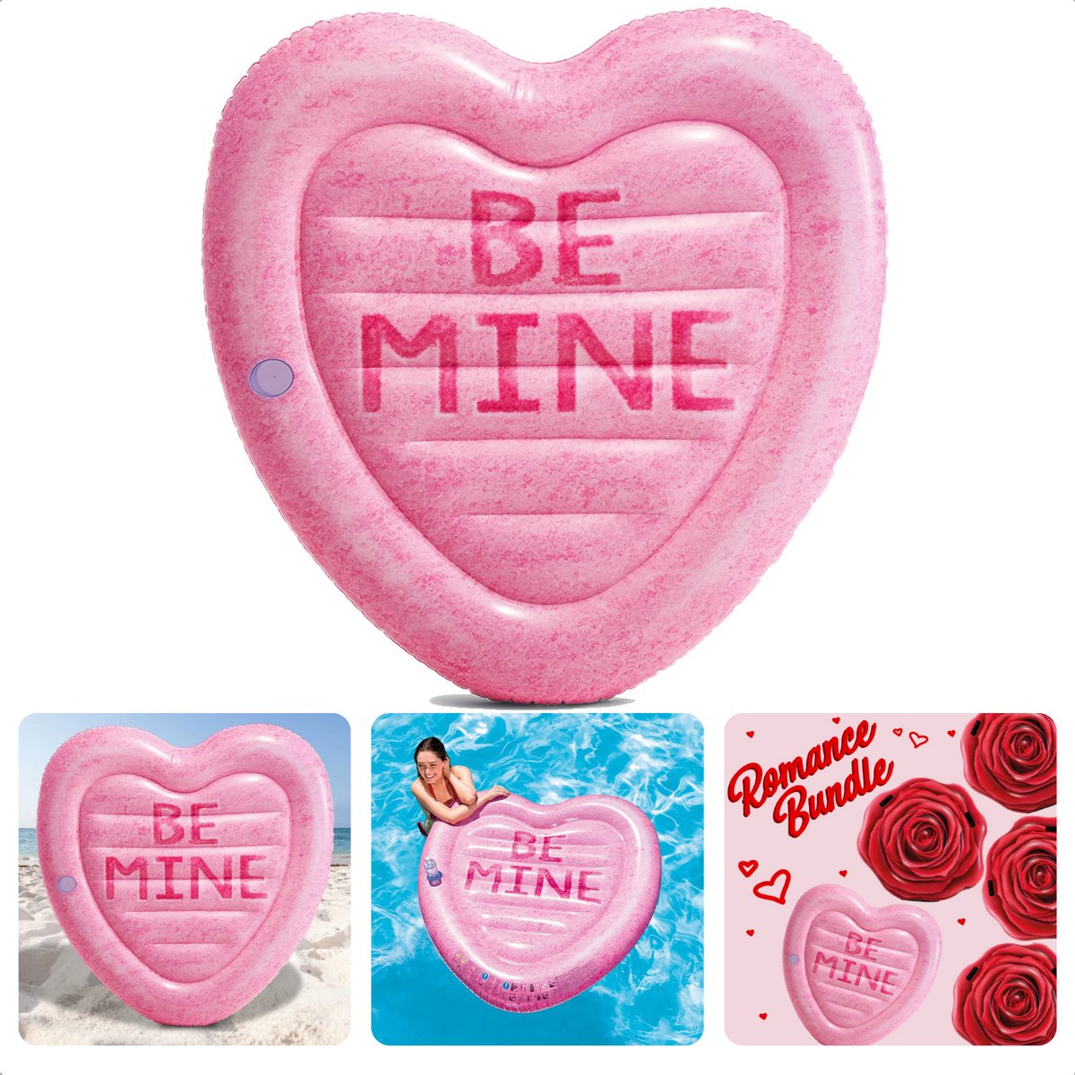 Cheqo® XL Luchtbed Hart - 145cm - Opblaasfiguur - Met Bekerhouder en 2 Luchtkamers voor Extra Stabiliteit - Opblaasbaar Zwembad Speelgoed voor Volwassenen en Kinderen