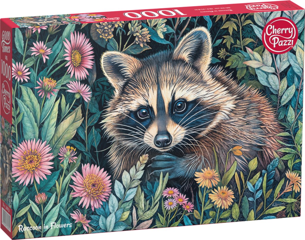 Raccoon in Flowers Puzzel 1000 Stukjes