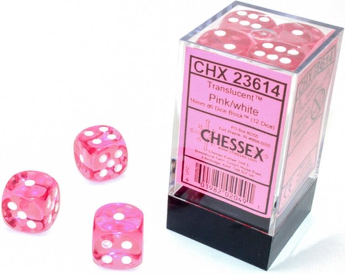Chessex 12 x D6 Set Translucent 16mm - Pink/White