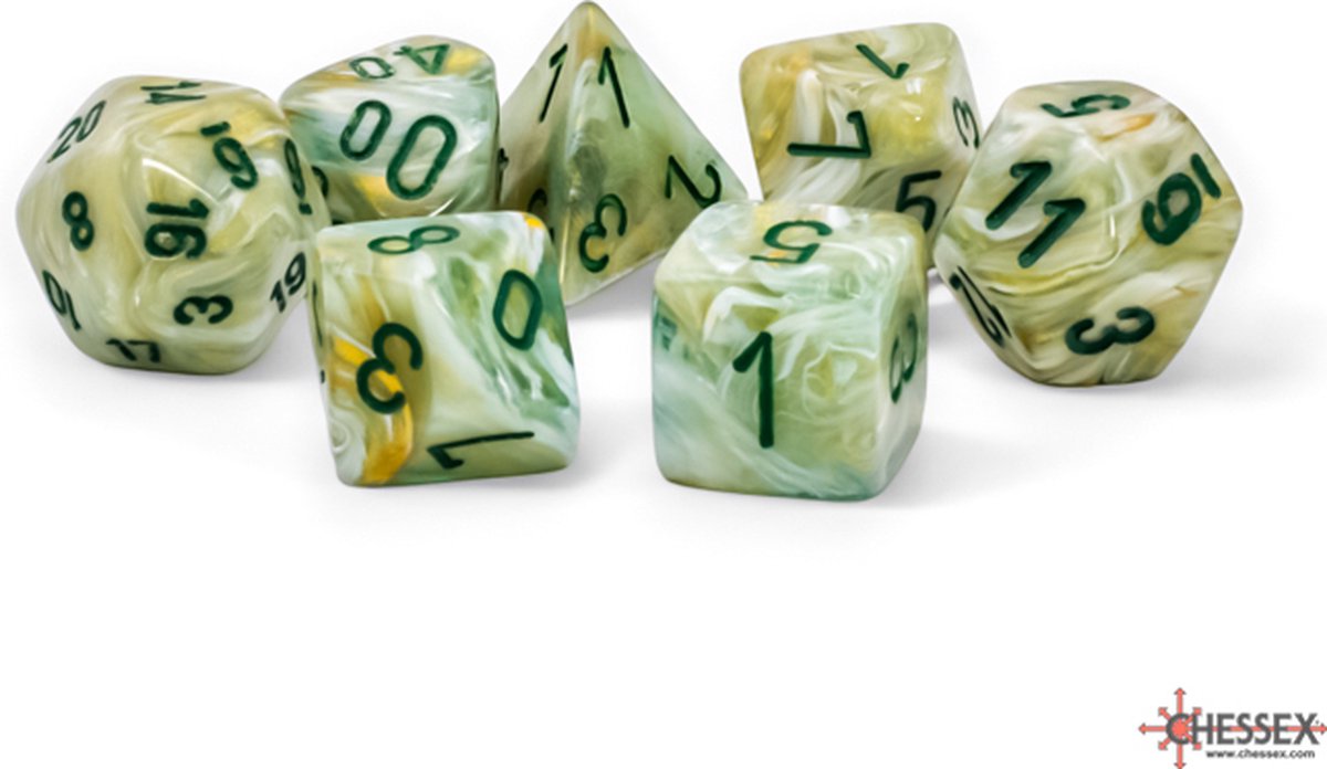 Chessex 7-Die Mega Set Marble - Green/Dark Green