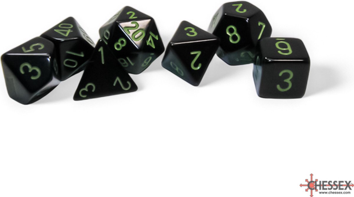 Chessex 7-Die set Opaque - Black/Green