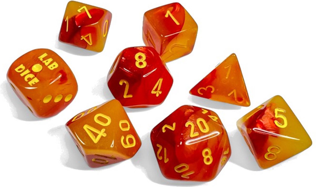 Chessex 8-Die set Lab Dice Gemini Gellow-Red/Yellow Polyhedral Luminary
