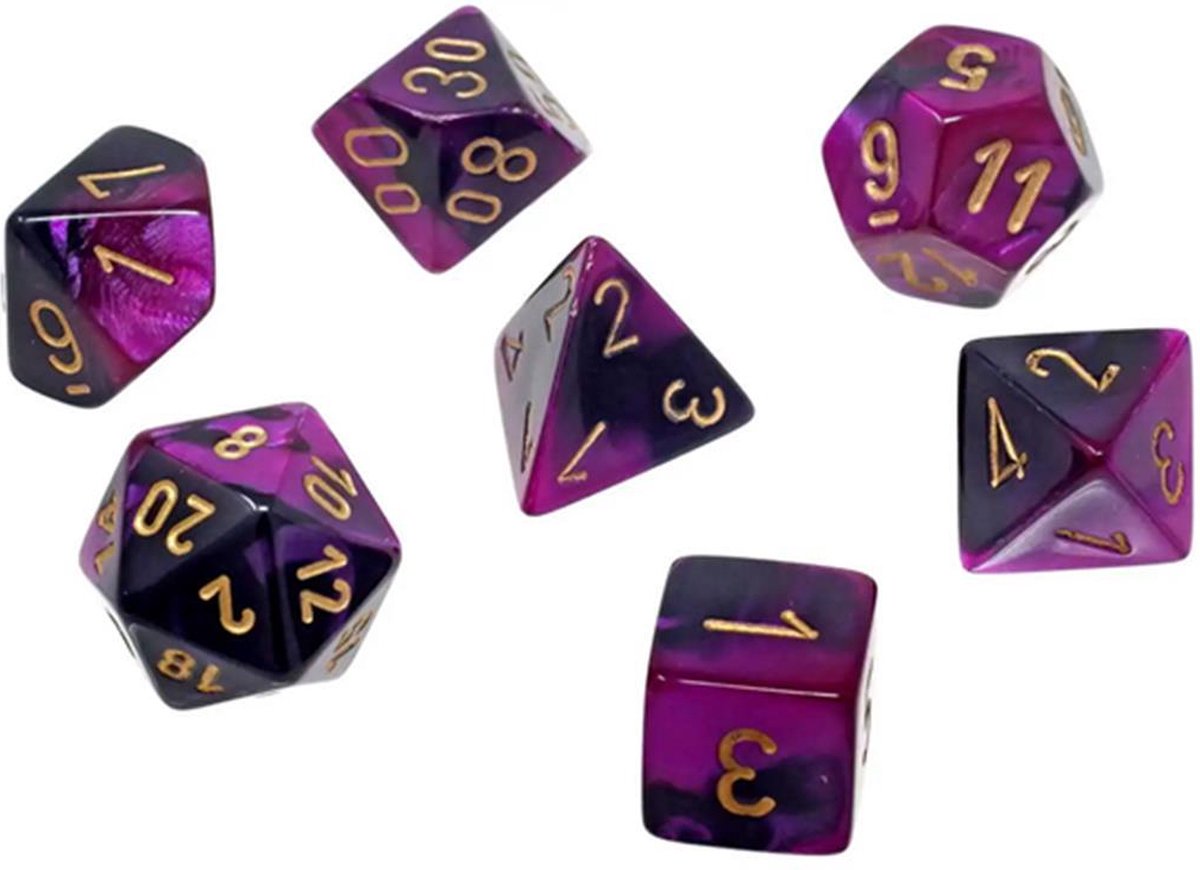 Chessex Gemini Mini-Polyhedral Black-Purple/gold Dobbelsteen Set (7 stuks)