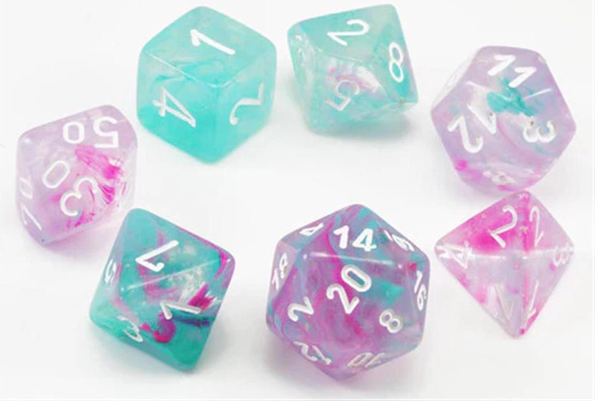 Chessex Nebula Mini-Polyhedral Wisteria/white Dobbelsteen Set (7 stuks)
