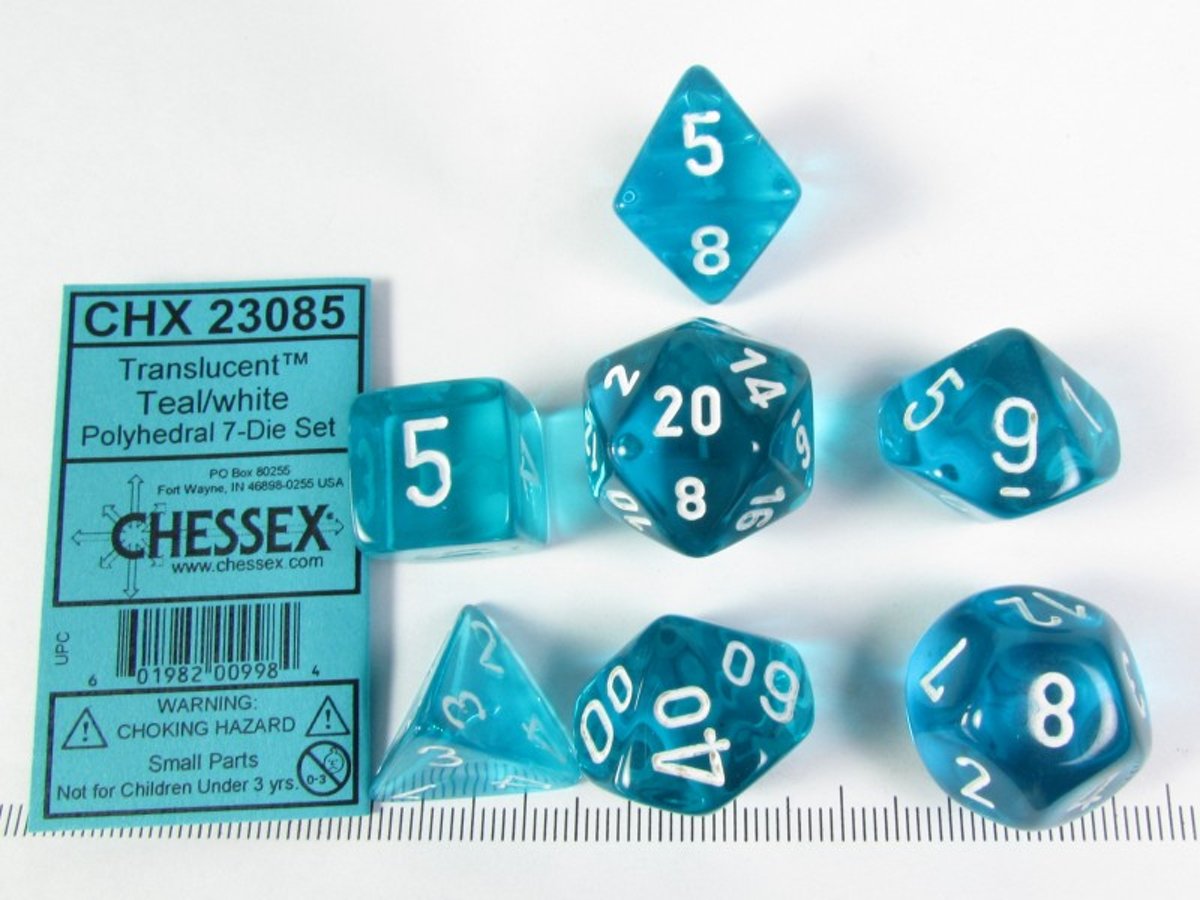 Chessex Translucent Teal w/white polydice set
