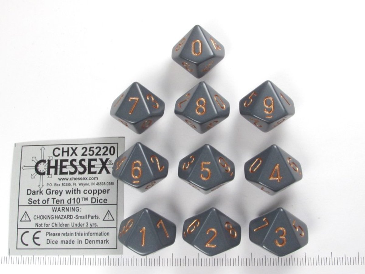   dobbelstenen set, 10 10-zijdig Opaque Dark Grey w/copper